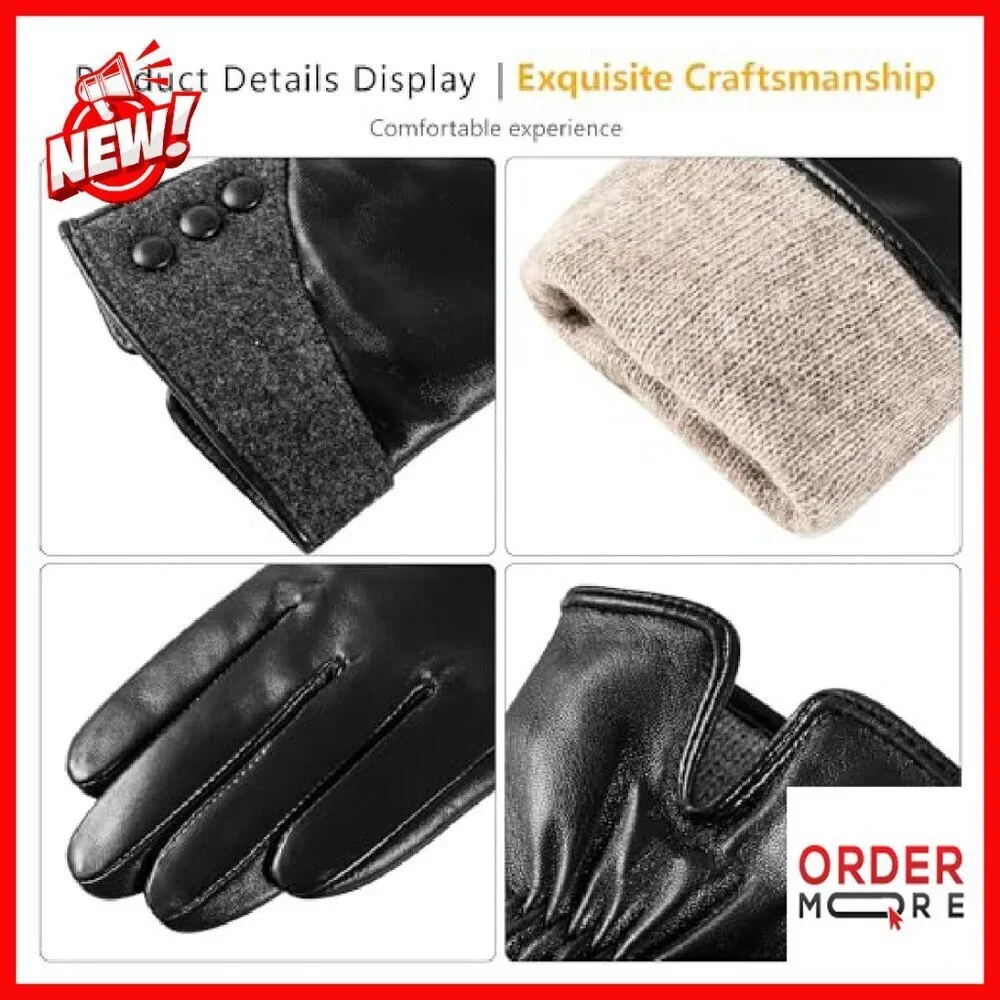 Genuine Leather Touchscreen Gloves, Cashmere Lined, Winter Driving